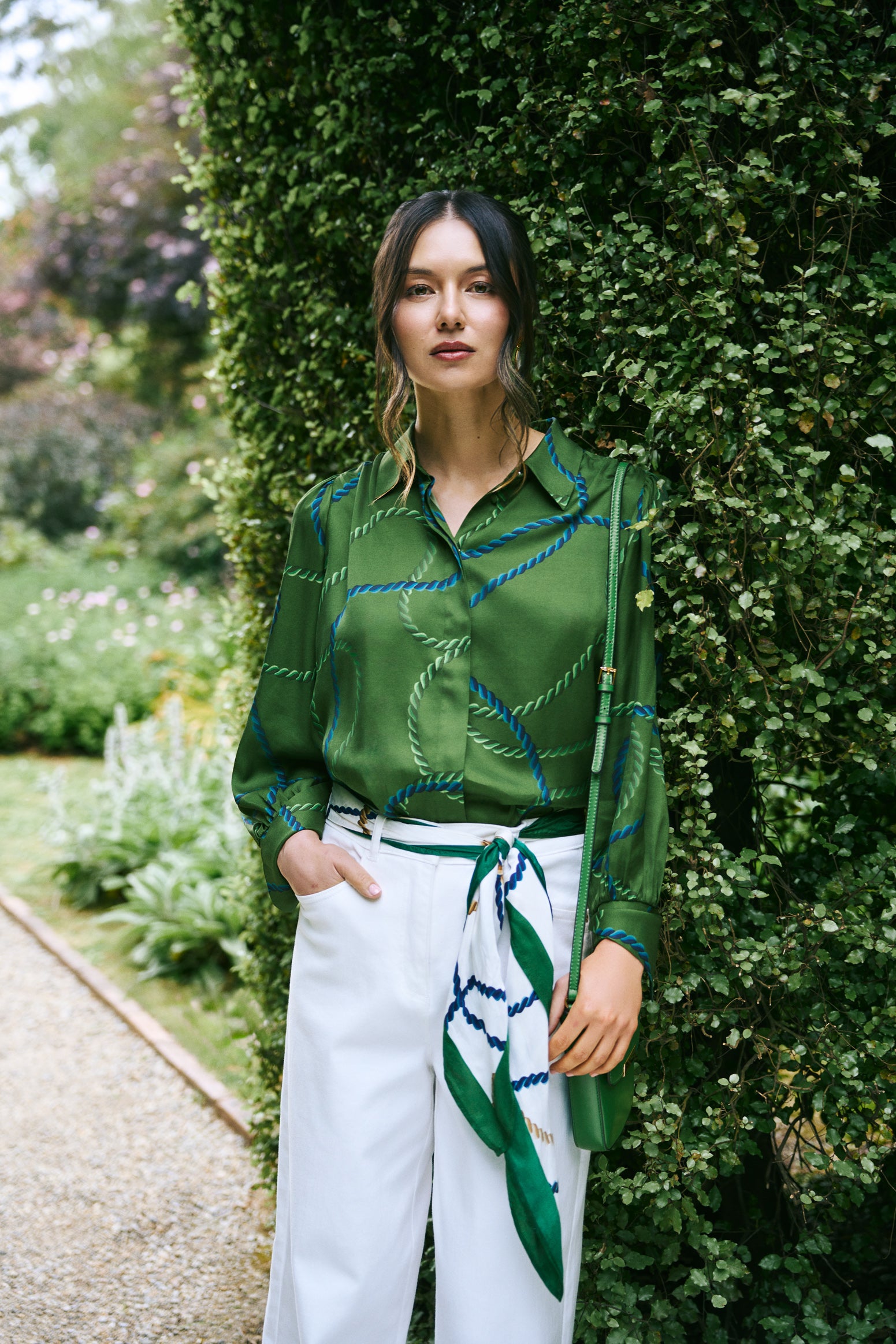 Blouson Sleeve Printed Shirt - Rope Print