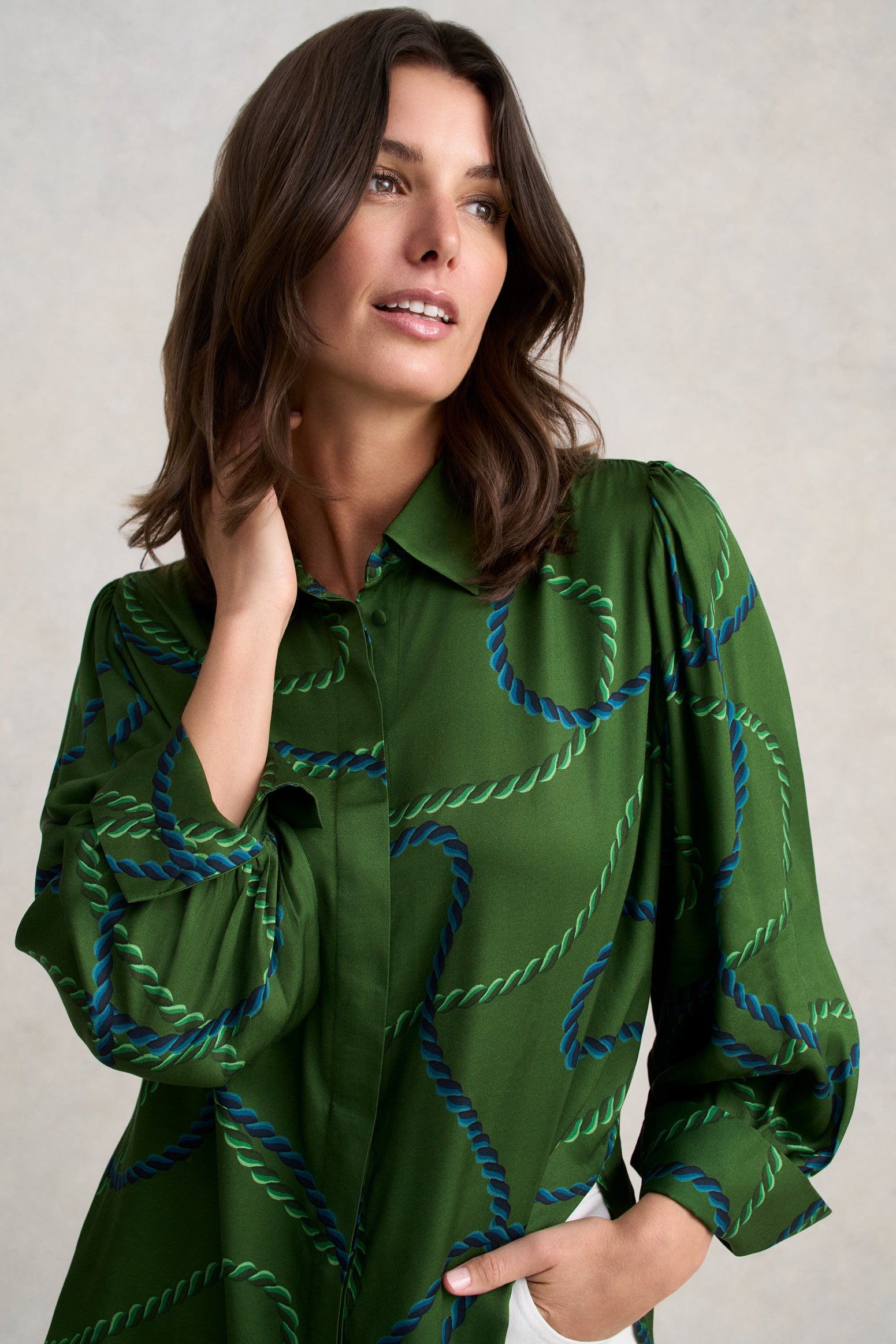 Blouson Sleeve Printed Shirt - Rope Print