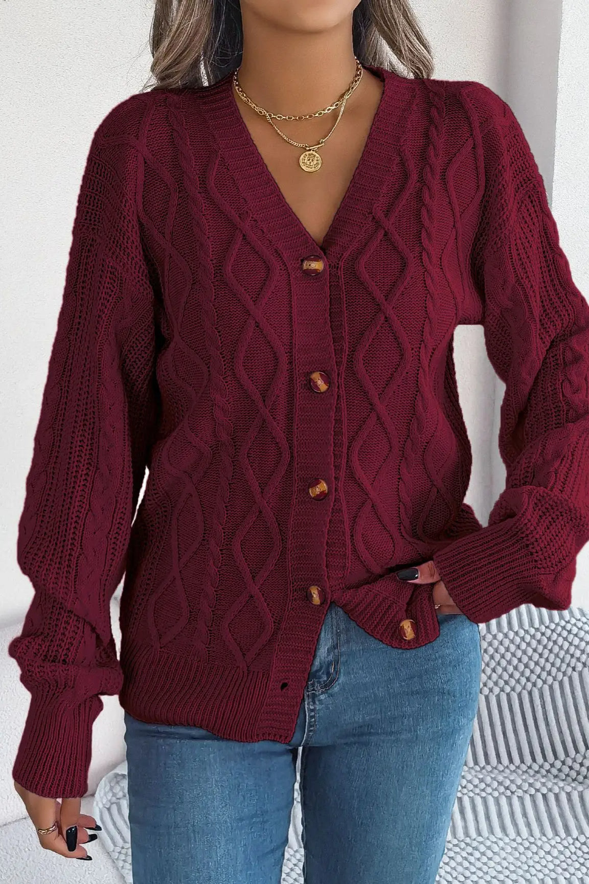 Knitted Long Sleeve Loose Single Breasted Cardigan