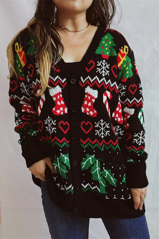 Themed Print Long Sleeve Button Cardigan