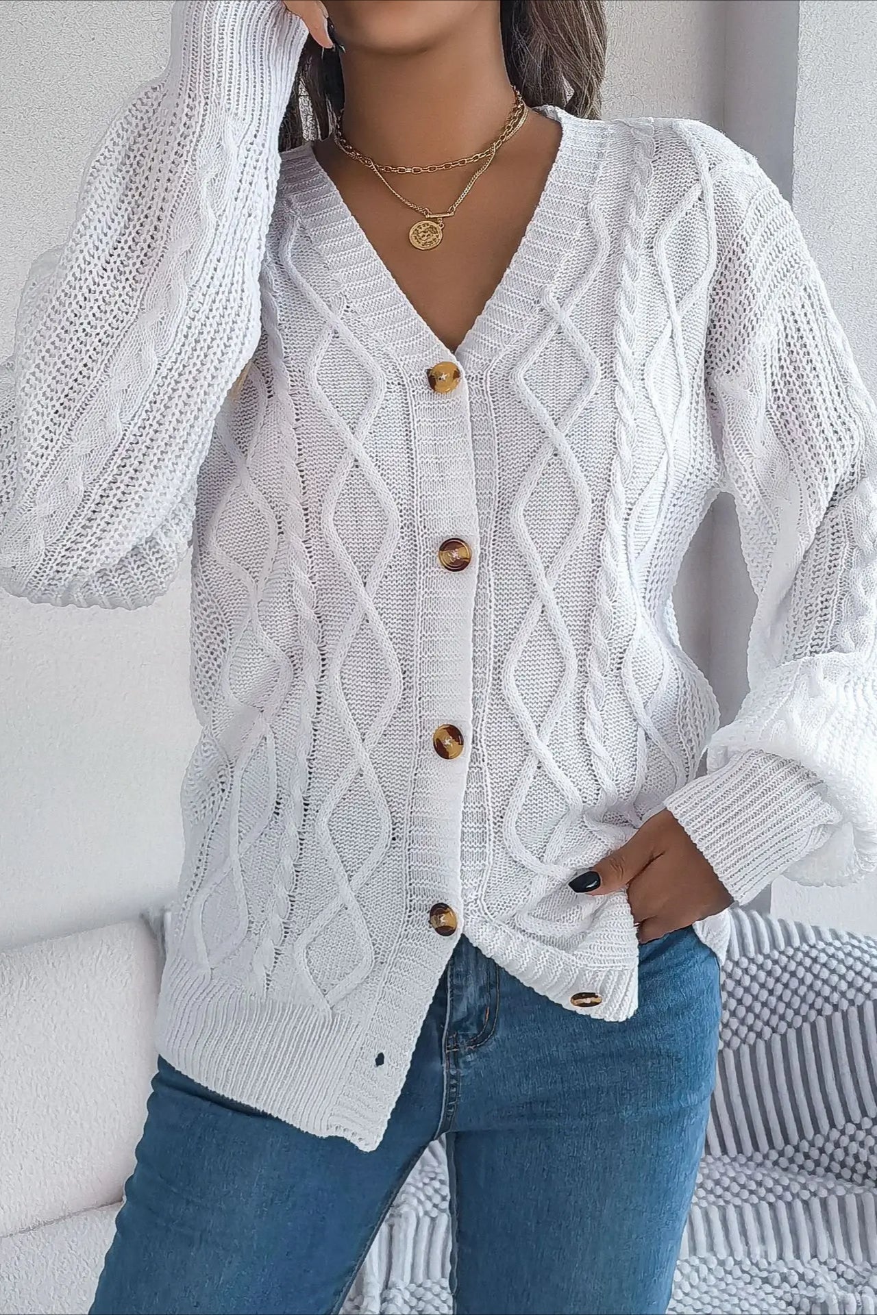 Knitted Long Sleeve Loose Single Breasted Cardigan
